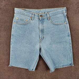 Levis Cut Off Denim Shorts Mens 34 Light Wash Blue Raw Hem High Rise 34x9
